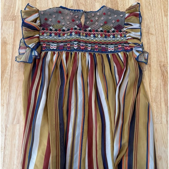 Cristina Striped Embroidered Sheer Ruffle Sleeve Dress Size M - Picture 2 of 6